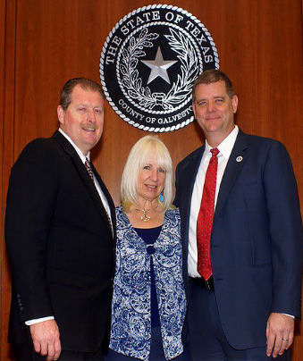 Shown here from left to right  -  Galveston County Commissioner. Ken Clark. Precinct 4 (includes Kemah), Claire Durkee Worthington, Kemah.Net and Galveston County Judge Mark Henry!